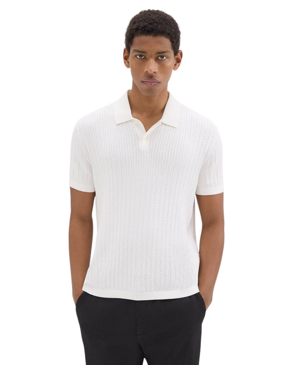 Theory Cable Knit Polo In Cotton O0484701 White