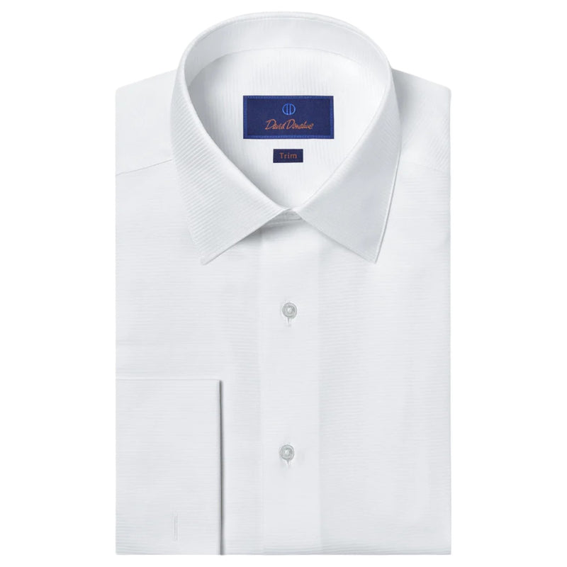 David Donahue Horizontal Rib French Cuff Formal Shirt In White  TT3810110 White