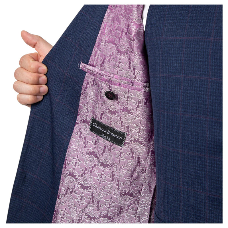 Giovanni Bresciani Navy Check 3PC Suit  GB-3P-501
