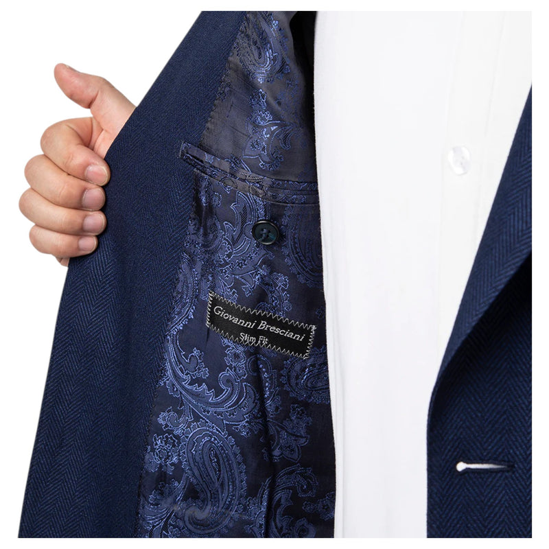 Giovanni Bresciani Navy Blue Herringbone  GB-503