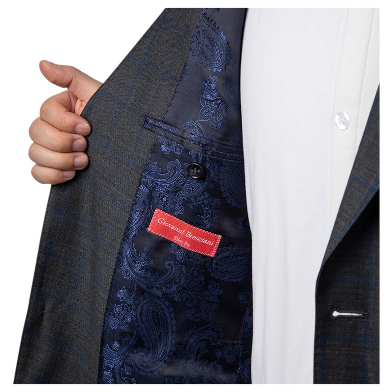 Giovanni Bresciani Grey&Blue Windowpane Slim Fit Suit GB-LX-505