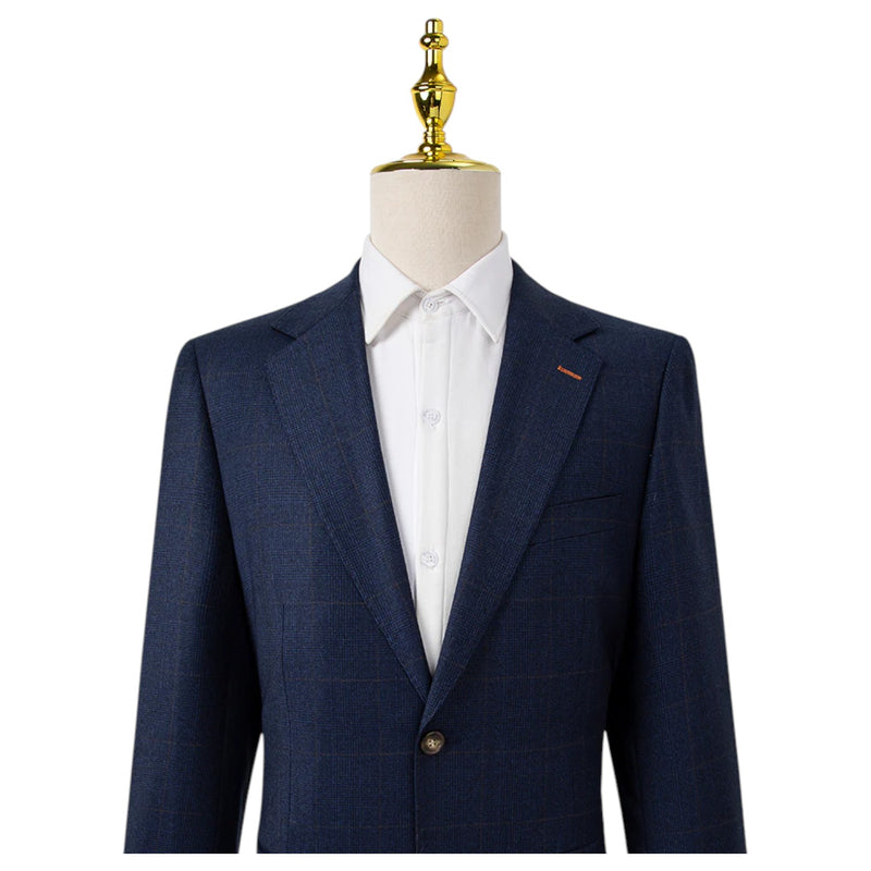 Bresciani Navy Fashion Check Suit Modern Fit B-754