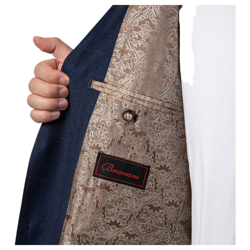 Bresciani Navy Fashion Check Suit Modern Fit B-754