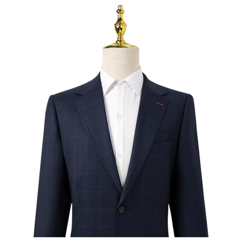 Bresciani Navy Fashion Check Suit Modern Fit B-755