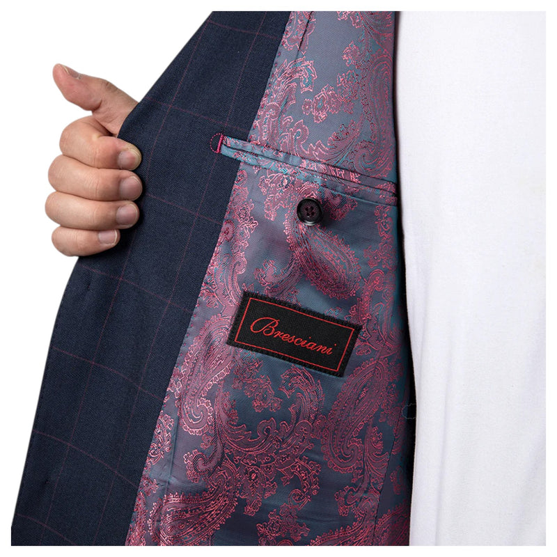 Bresciani Navy Fashion Check Suit Modern Fit B-755