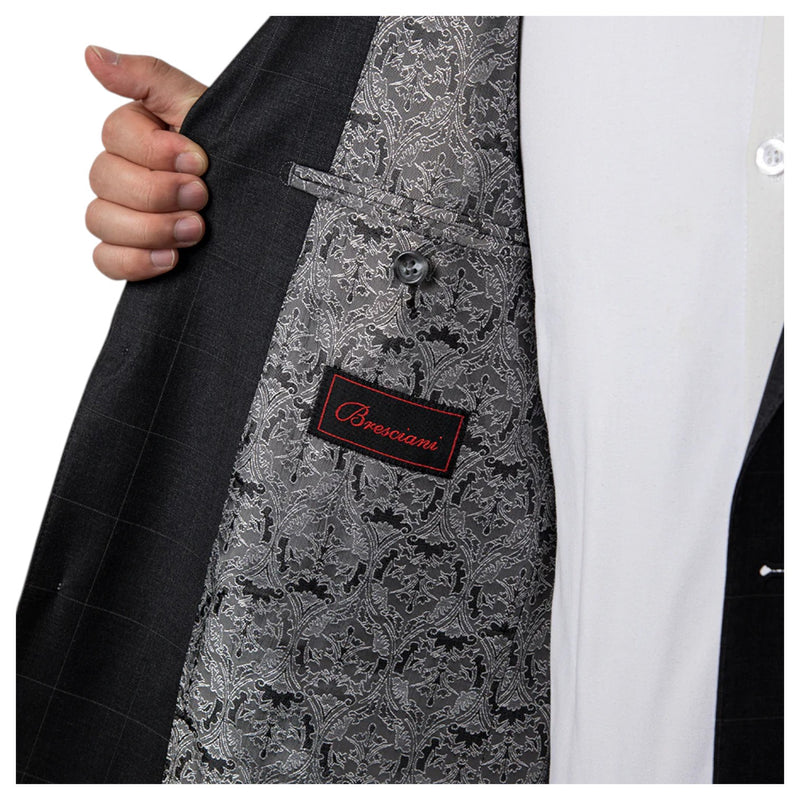 Bresciani Grey Windowpane Suit Modern Fit  B-758