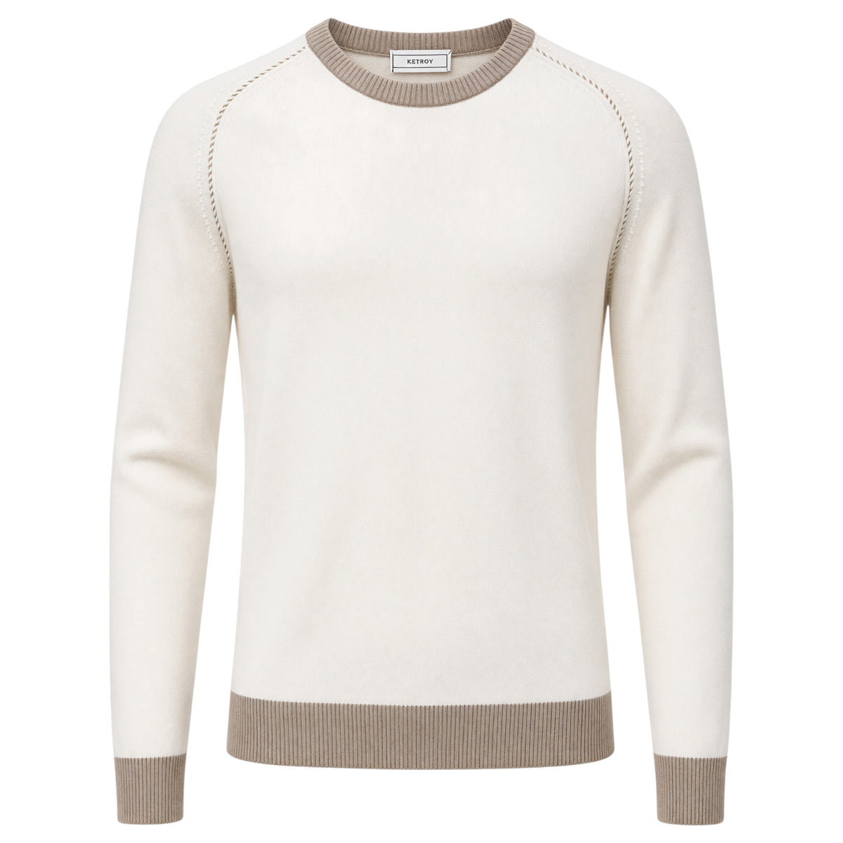 Ketroy Men’s Italian Wool Contrast Crewneck Sweater – Ecru