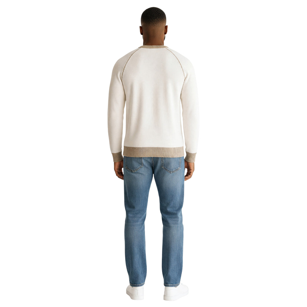 Ketroy Men’s Italian Wool Contrast Crewneck Sweater – Ecru