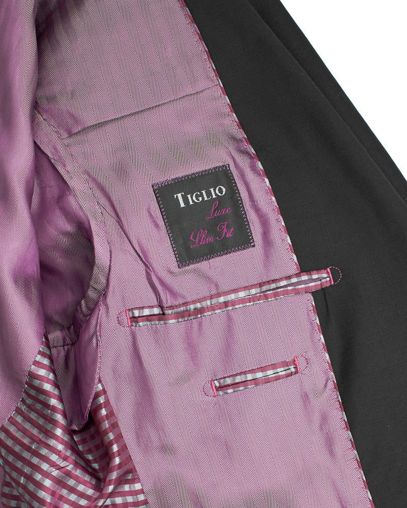 Tiglio Luxe Black Novello Classic Fit Pure Wool Suit TIG1001