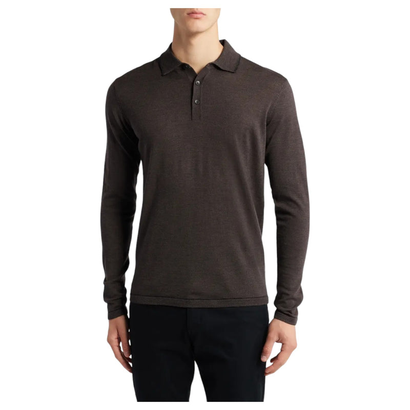 Robert Barakett Long-Sleeve Polo In Brown  RB41550 Brown