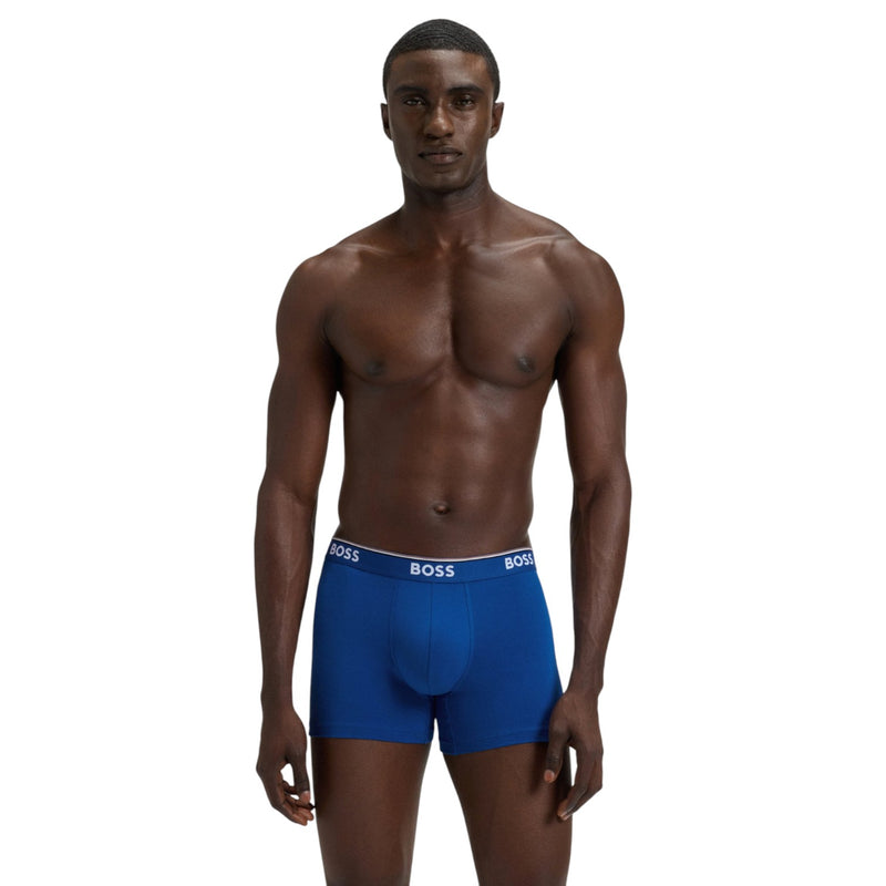 Men's Three Pack of Cotton Stretch Boxer Briefs with Logo Waistband