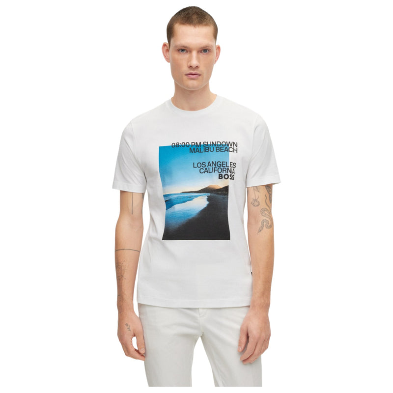BOSS Cotton-Blend T-Shirt with Photographic Beach Print and Logo  50486217-100