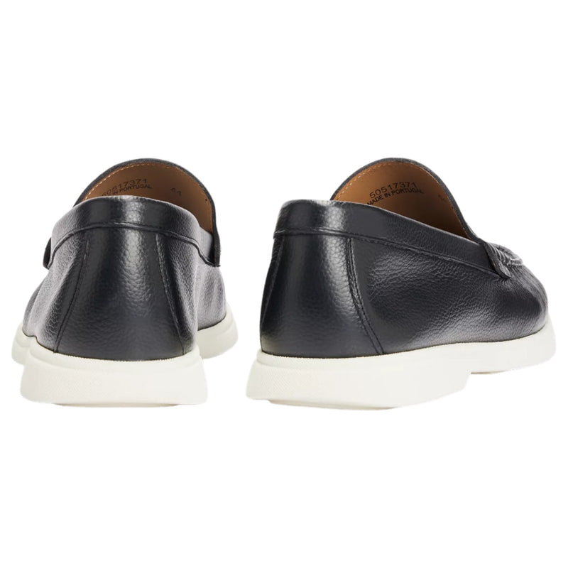 Boss Tumbled Black Leather Loafers With White Sole  50517371-001