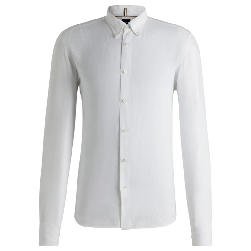 BOSS Men's White Linen Shirt Hugo Boss 50529137 100 BOSS Men's White Linen Shirt Hugo Boss 50529137 100