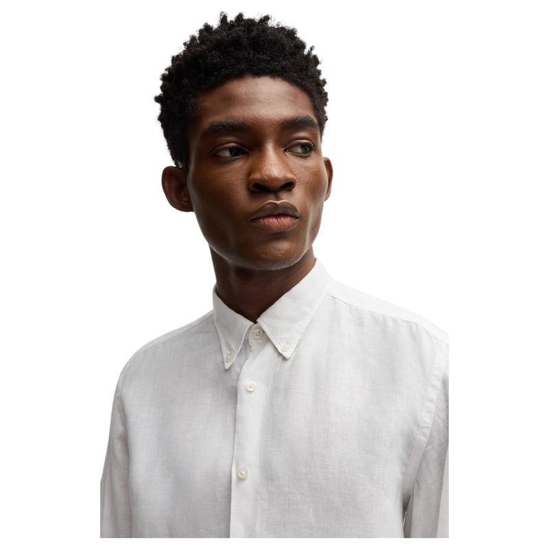 BOSS Men's White Linen Shirt Hugo Boss 50529137 100 J&Z Couture BOSS Men's White Linen Shirt Hugo Boss 50529137 100 J&Z Couture