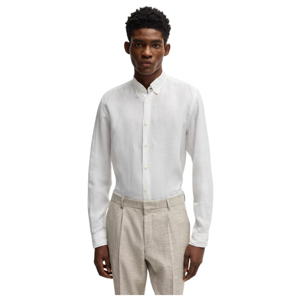 BOSS Men's White Linen Shirt Hugo Boss  50529137 100