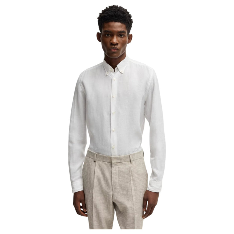 BOSS Men's White Linen Shirt Hugo Boss  50529137 100