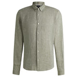 BOSS Men's Light Green Linen Shirt Hugo Boss  50529137 311