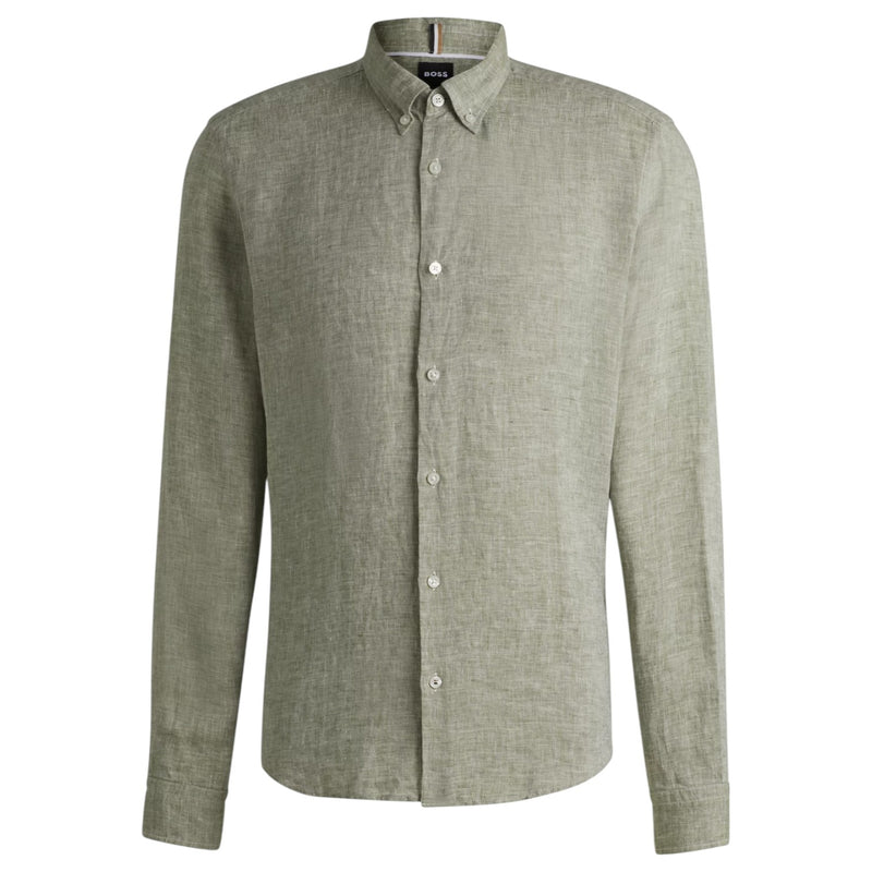 BOSS Men's Light Green Linen Shirt Hugo Boss  50529137 311