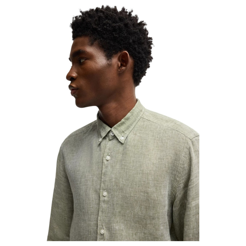 Boss Men's Regular-Fit Button-Down Shirt in Linen - Green - Size XL Boss Men's Regular-Fit Button-Down Shirt in Linen - Green - Size XL