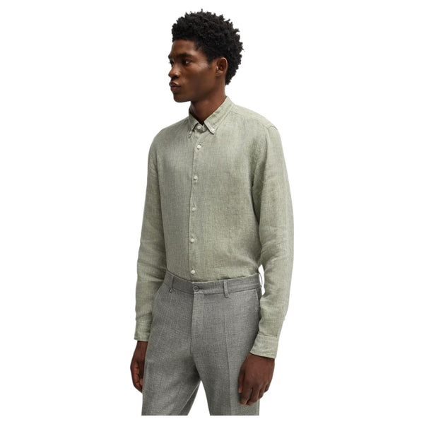 BOSS Men's Light Green Linen Shirt Hugo Boss  50529137 311