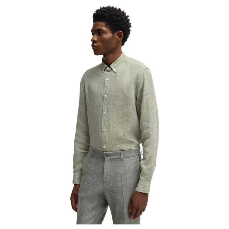 BOSS Men's Light Green Linen Shirt Hugo Boss  50529137 311