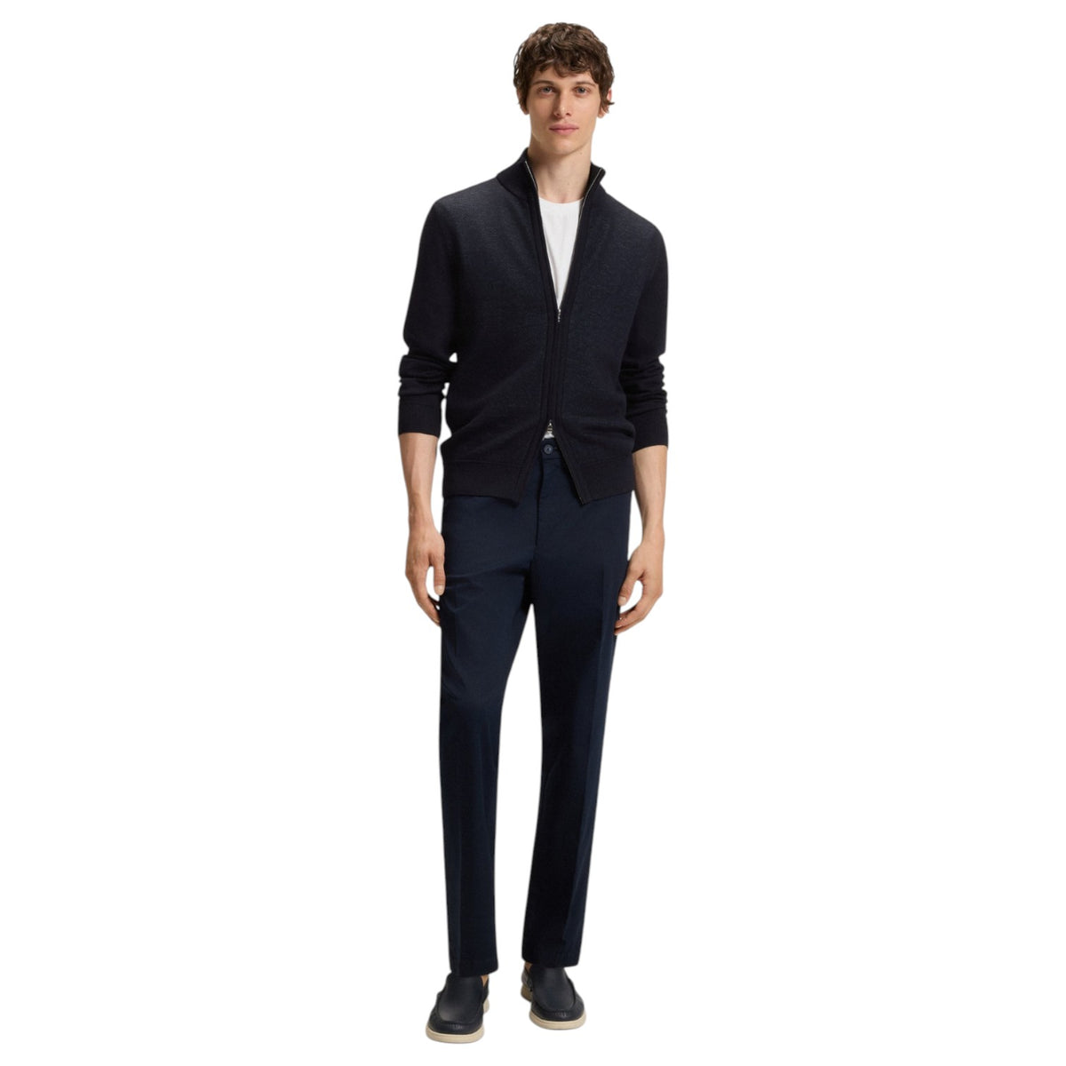 Boss Zip-Up Cardigan In Virgin Wool  50543153