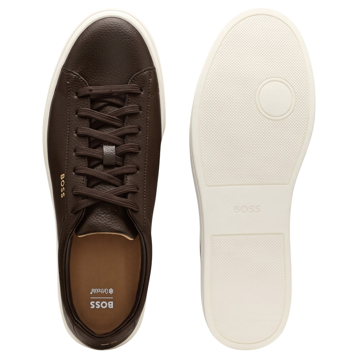 BOSS Men's Kieran Grained-Leather Sneakers with Gold Logo