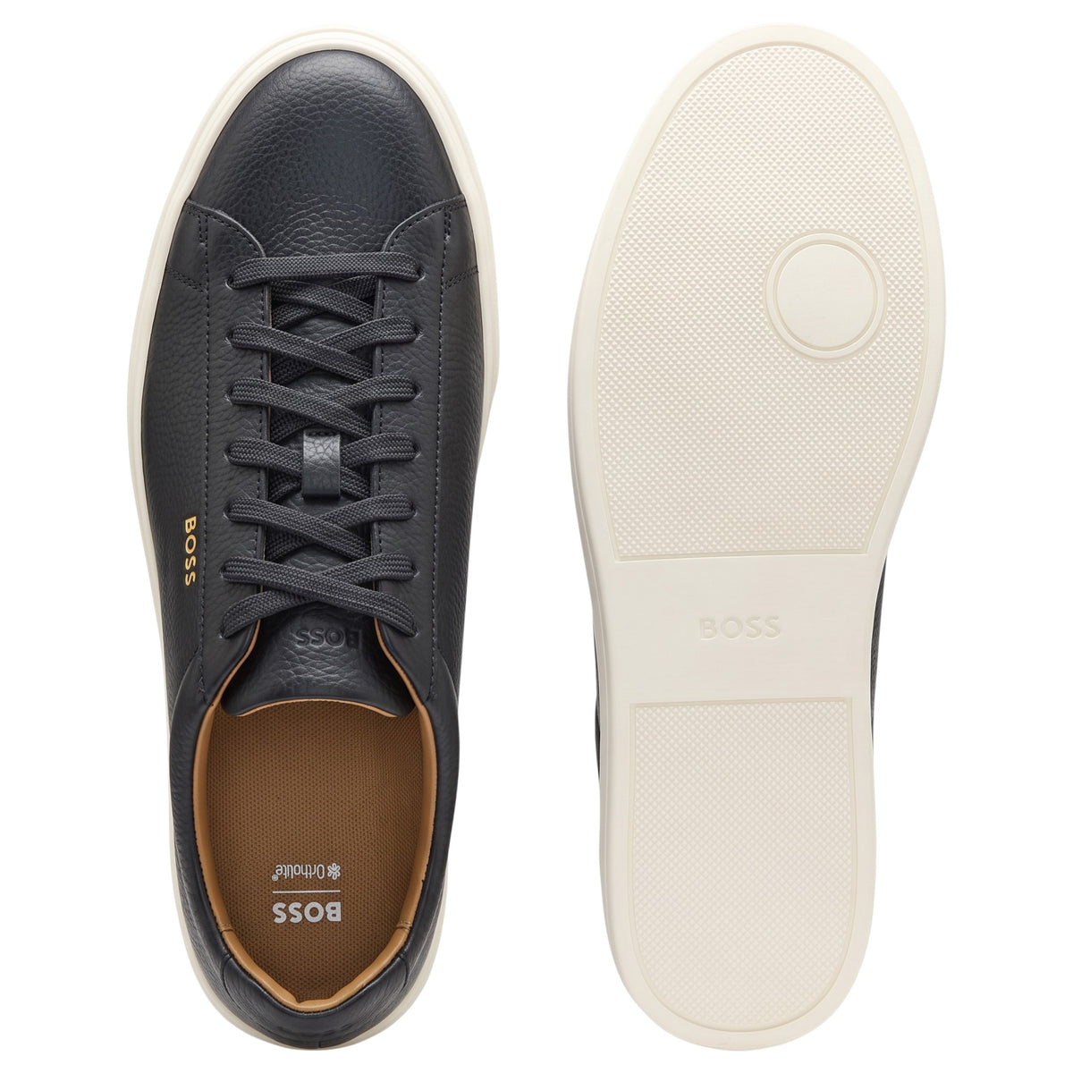 BOSS Men's Kieran Grained-Leather Sneakers with Gold Logo