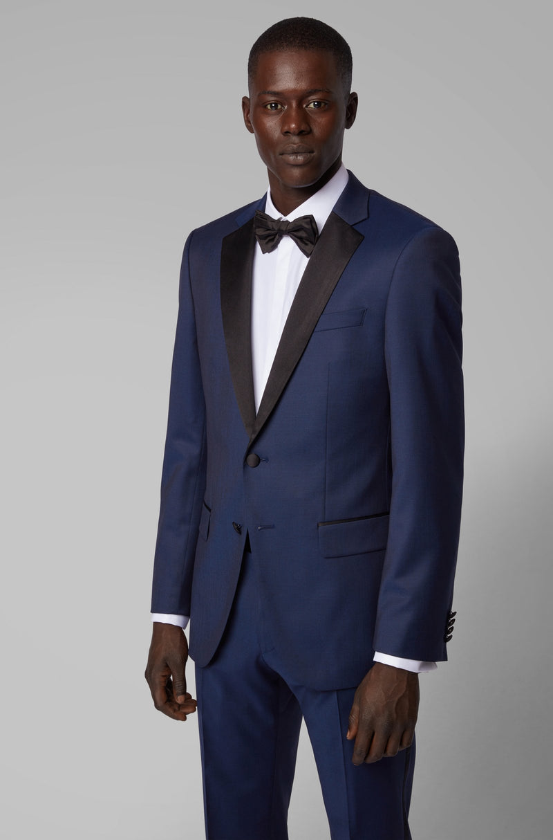 BOSS Slim-Fit Tuxedo in Virgin Wool with Silk Trims-Blue  50400489-401
