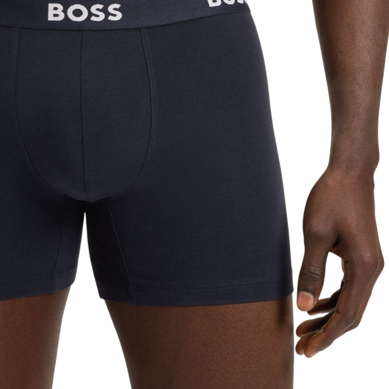 Men's Three Pack of Cotton Stretch Boxer Briefs with Logo Waistband