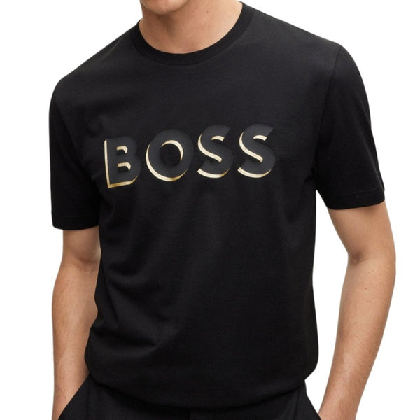 BOSS Black Cotton-Jersey Regular-Fit T-Shirt with Printed