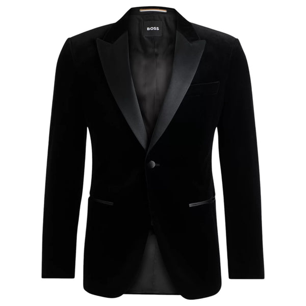 Boss Slim-fit tuxedo jacket in pure-cotton velvet  50484709 001 Black