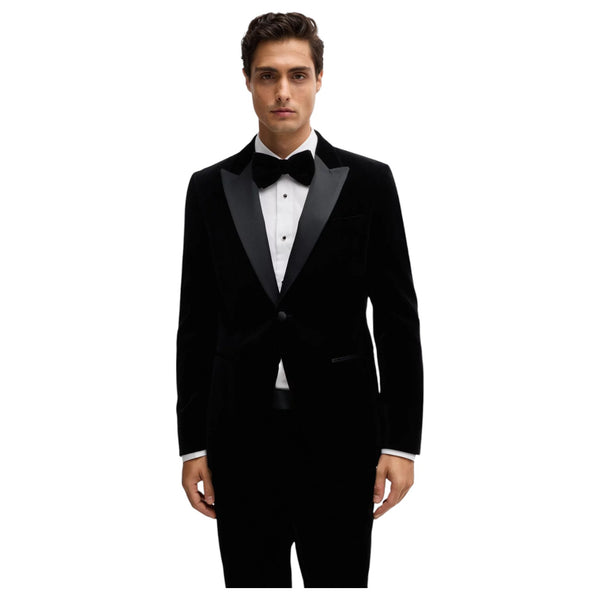 Boss Slim-fit tuxedo jacket in pure-cotton velvet  50484709 001 Black