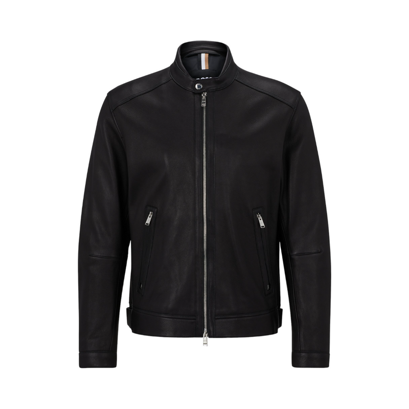 BOSS Regular-Fit Lamb Leather Jacket in with Stand Collar 50493935