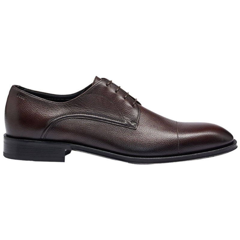 BOSS Dark Brown Grained Leather Derby Shoes with Cap Toe  50500338-203