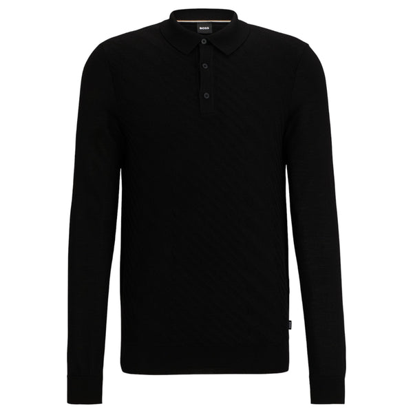Wool-Blend Polo Shirt With Graphic Jacquard Structure In Black  50506034 001