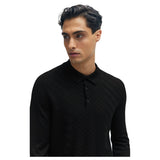 Wool-Blend Polo Shirt With Graphic Jacquard Structure In Black  50506034 001