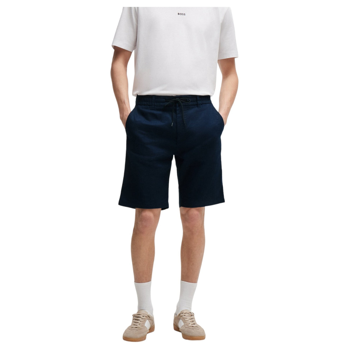 HUGO BOSS Tapered-Fit Shorts In A Linen Blend  50513027 404