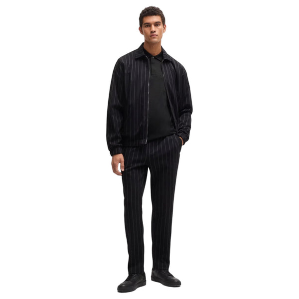 BOSS Striped Cotton-Jacquard Polo Shirt With Tipped Collar  50518626 001 Black