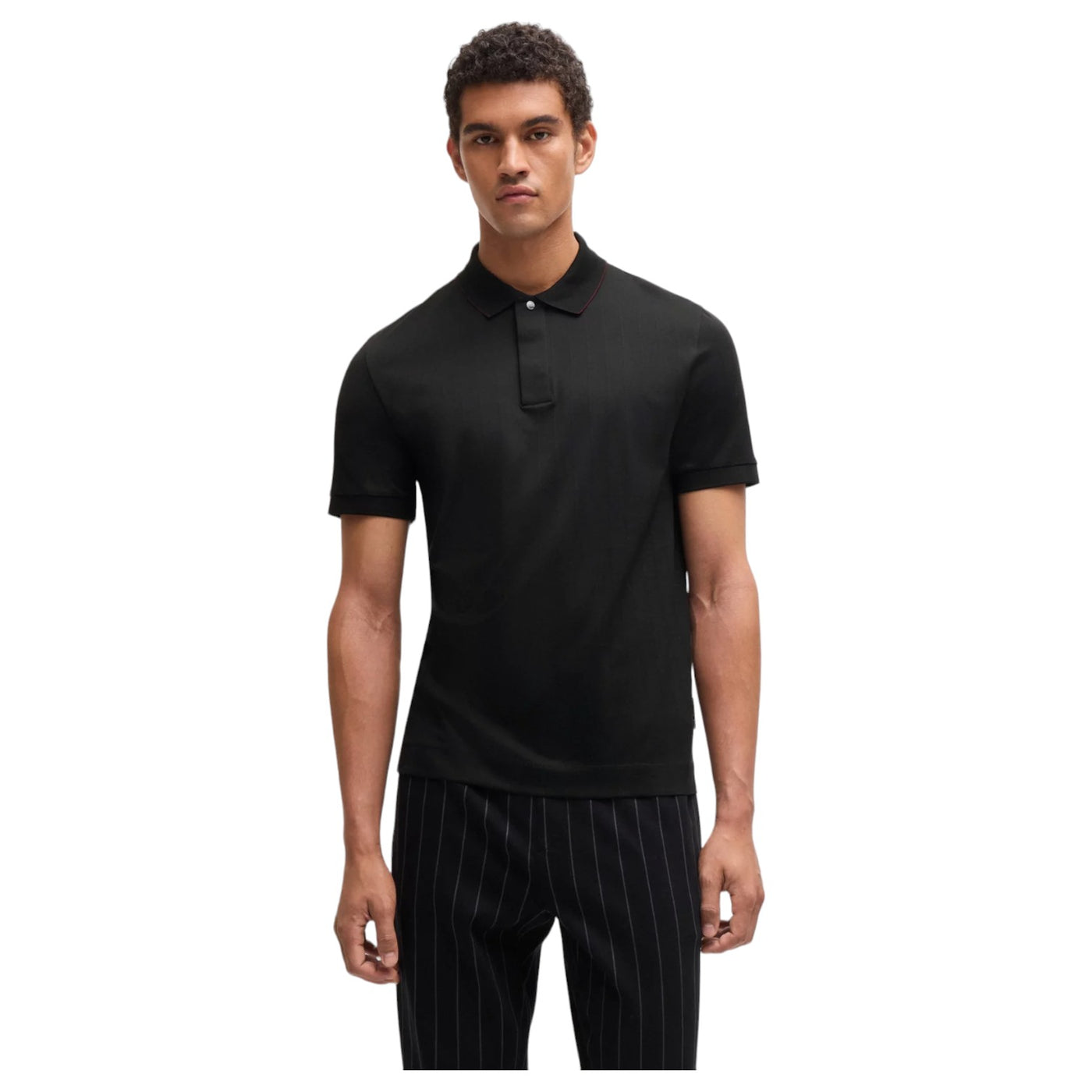 BOSS Striped Cotton-Jacquard Polo Shirt With Tipped Collar