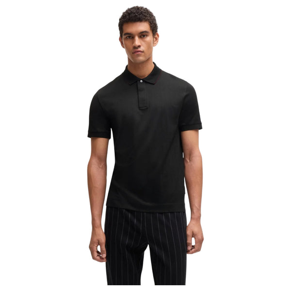 BOSS Striped Cotton-Jacquard Polo Shirt With Tipped Collar  50518626 001 Black