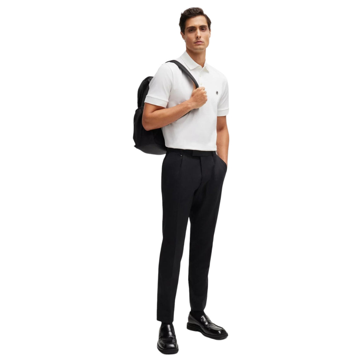 Boss Mercerized-Cotton Polo Shirt With Double Monogram  50520297 100 White