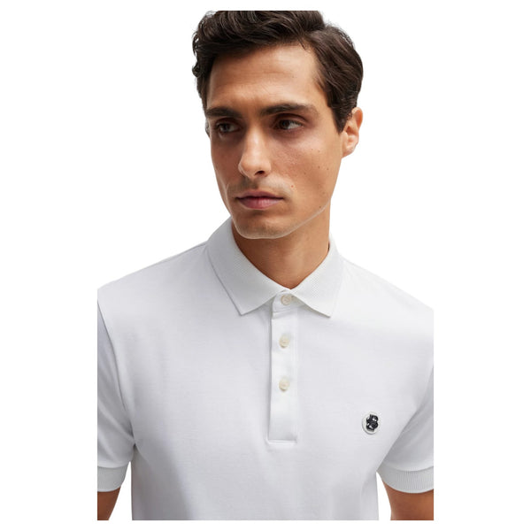 Boss Mercerized-Cotton Polo Shirt With Double Monogram  50520297 100 White