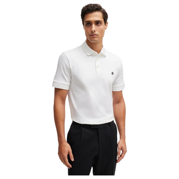 Boss Mercerized-Cotton Polo Shirt With Double Monogram  50520297 100 White