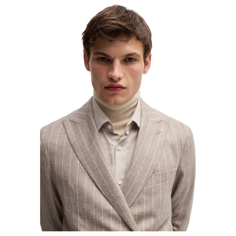 Boss Slim-fit suit in striped wool  50528161 275 Beige