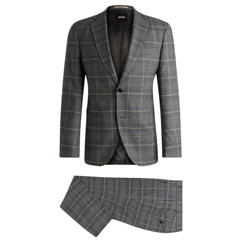 Boss Slim-fit suit in checked stretch wool  50528162 072 Gray