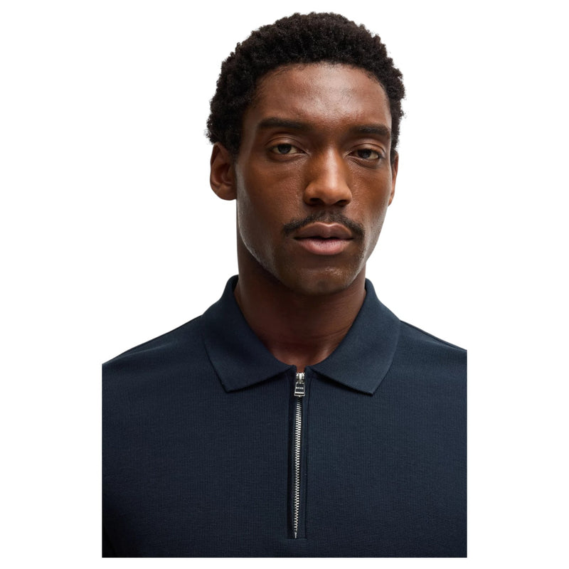 BOSS Zip-Neck Knit Polo Shirt With Waffle Structure  50536768