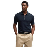 BOSS Zip-Neck Knit Polo Shirt With Waffle Structure  50536768