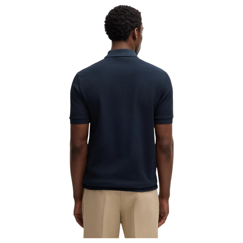 BOSS Zip-Neck Knit Polo Shirt With Waffle Structure  50536768